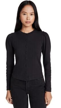 AMO Women's Puff Sleeve Cardigan, Vintage Black, XS